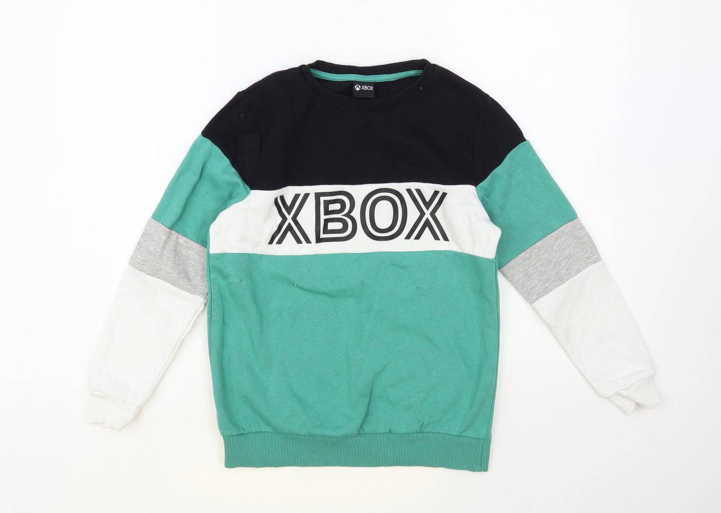George Boys Green Colourblock Cotton Pullover Sweatshirt Size 10-11 Years Pullover - XBOX