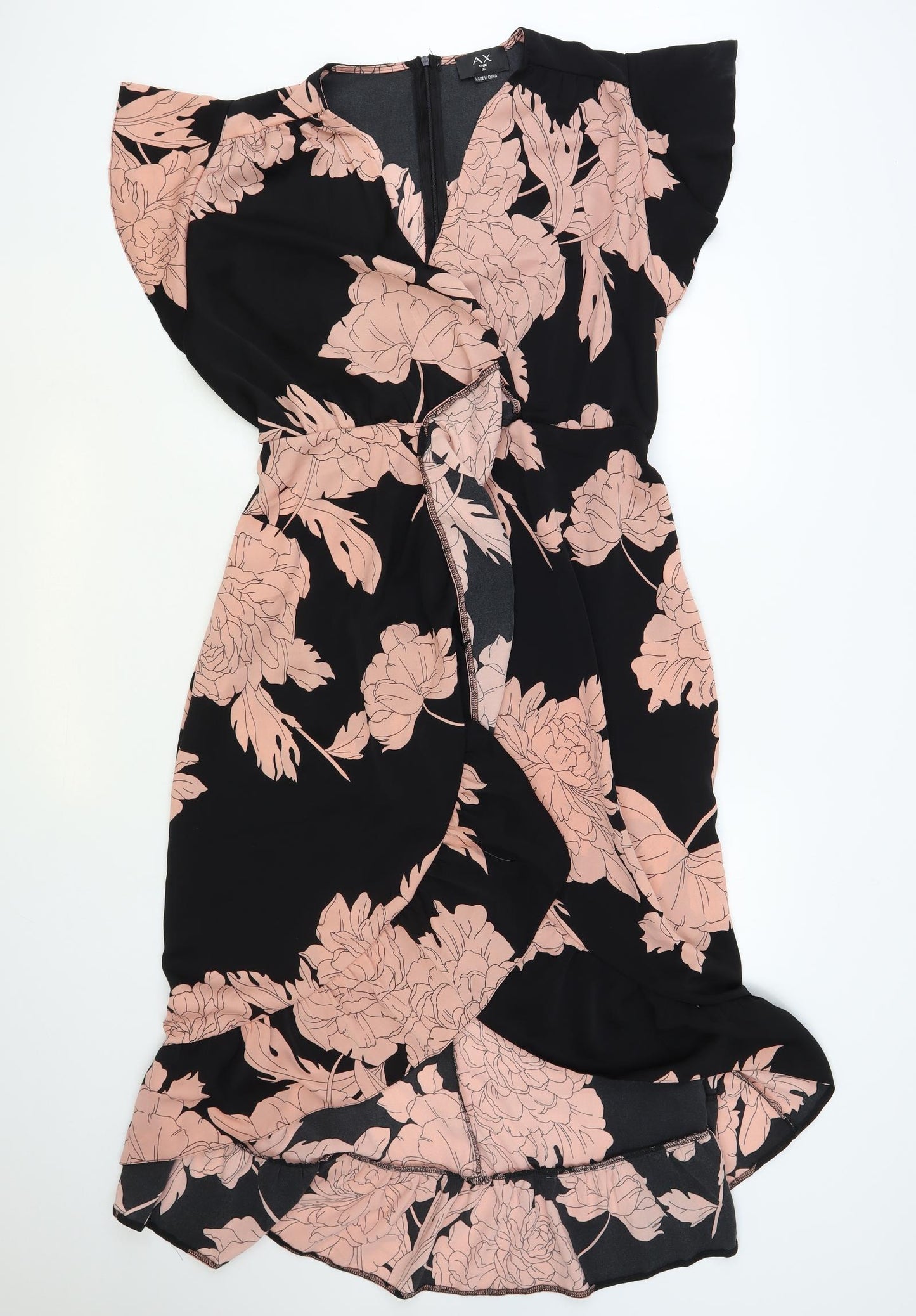 AX Paris Womens Black Floral Polyester Maxi Size 16 V-Neck Zip