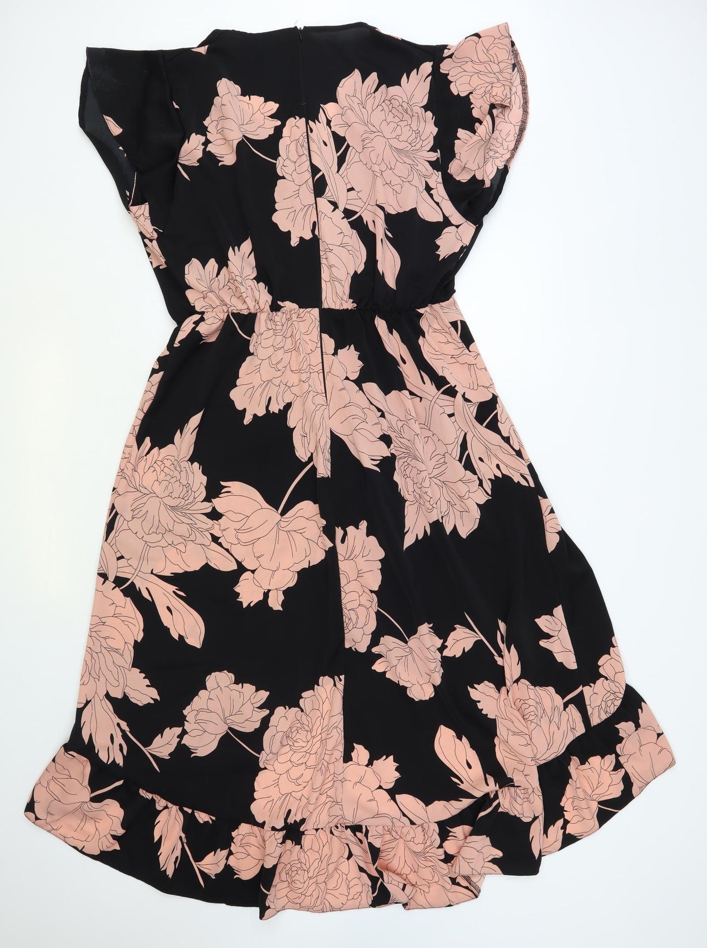 AX Paris Womens Black Floral Polyester Maxi Size 16 V-Neck Zip