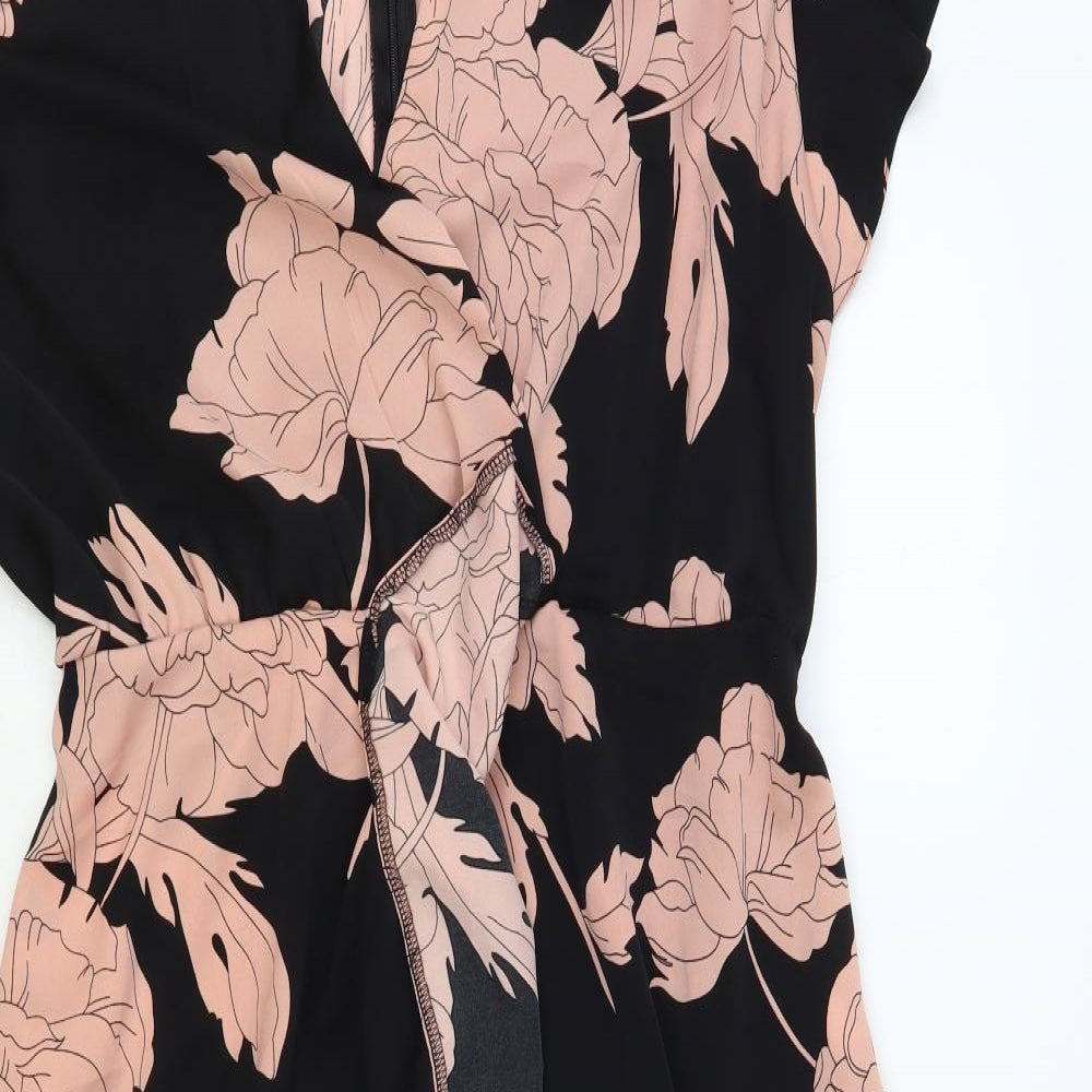 AX Paris Womens Black Floral Polyester Maxi Size 16 V-Neck Zip
