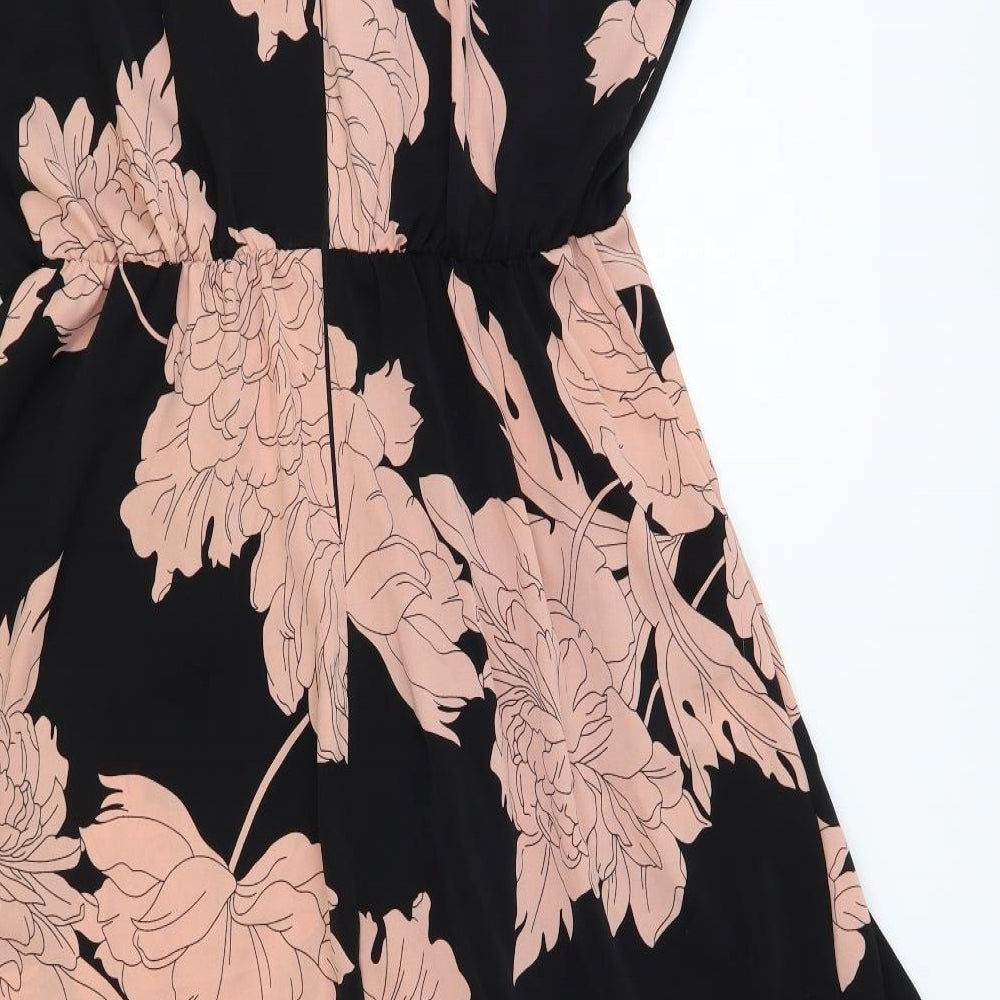 AX Paris Womens Black Floral Polyester Maxi Size 16 V-Neck Zip