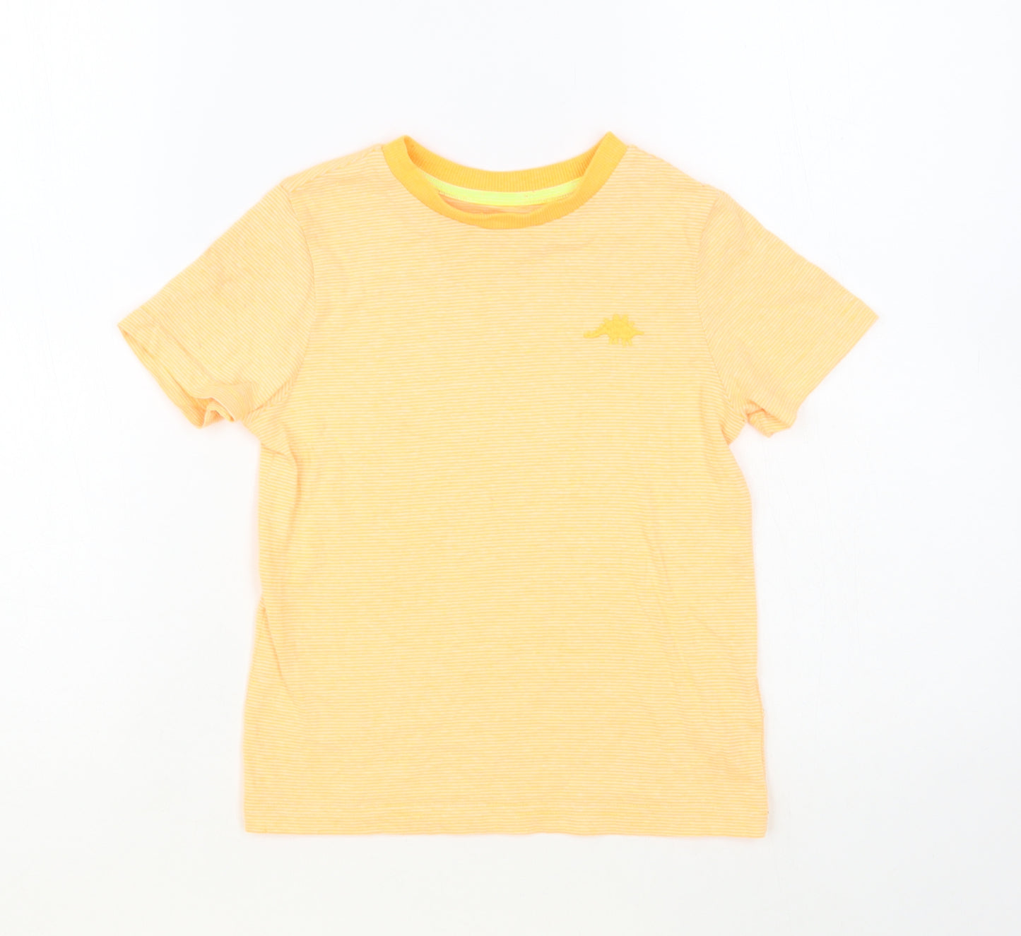 F&F Boys Orange Striped Cotton Pullover T-Shirt Size 5-6 Years Crew Neck Pullover - Dinosaur