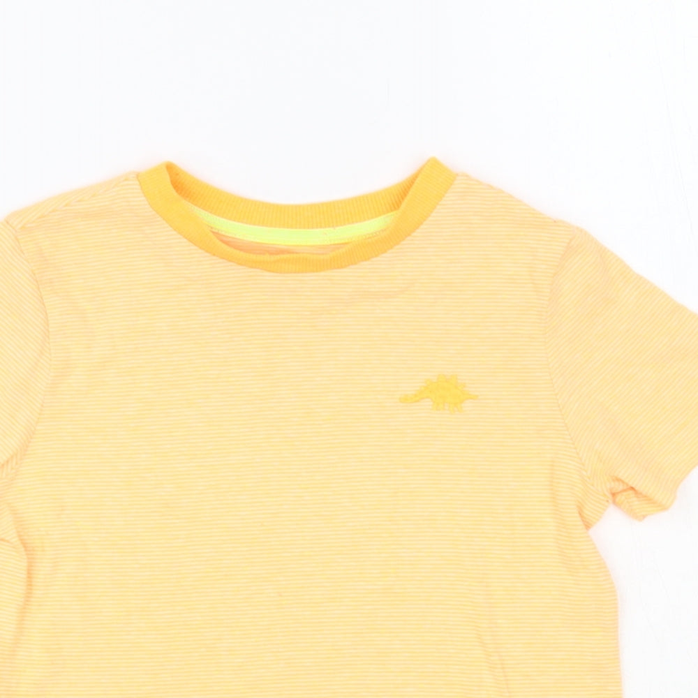 F&F Boys Orange Striped Cotton Pullover T-Shirt Size 5-6 Years Crew Neck Pullover - Dinosaur