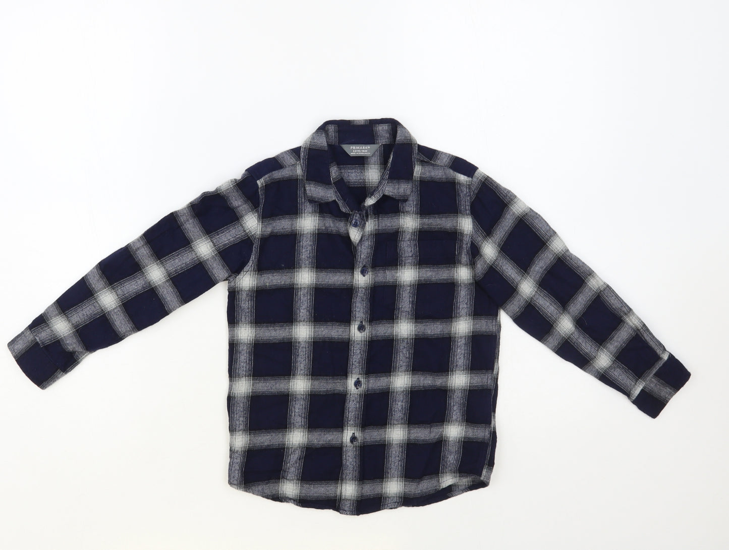 Primark Boys Blue Plaid Cotton Basic Button-Up Size 5-6 Years Collared Button