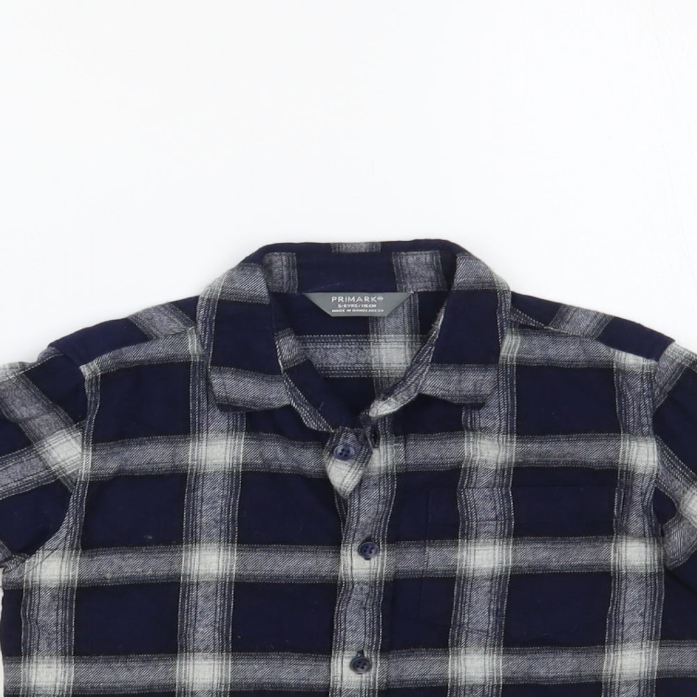 Primark Boys Blue Plaid Cotton Basic Button-Up Size 5-6 Years Collared Button