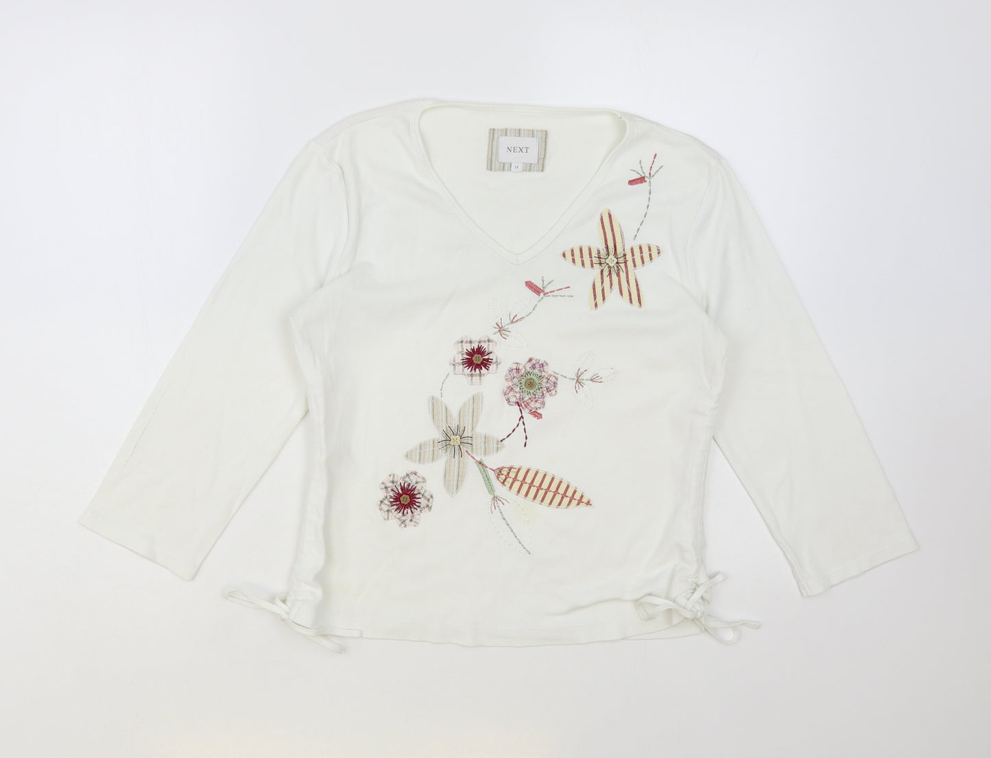 NEXT Womens White Cotton Basic T-Shirt Size 14 V-Neck