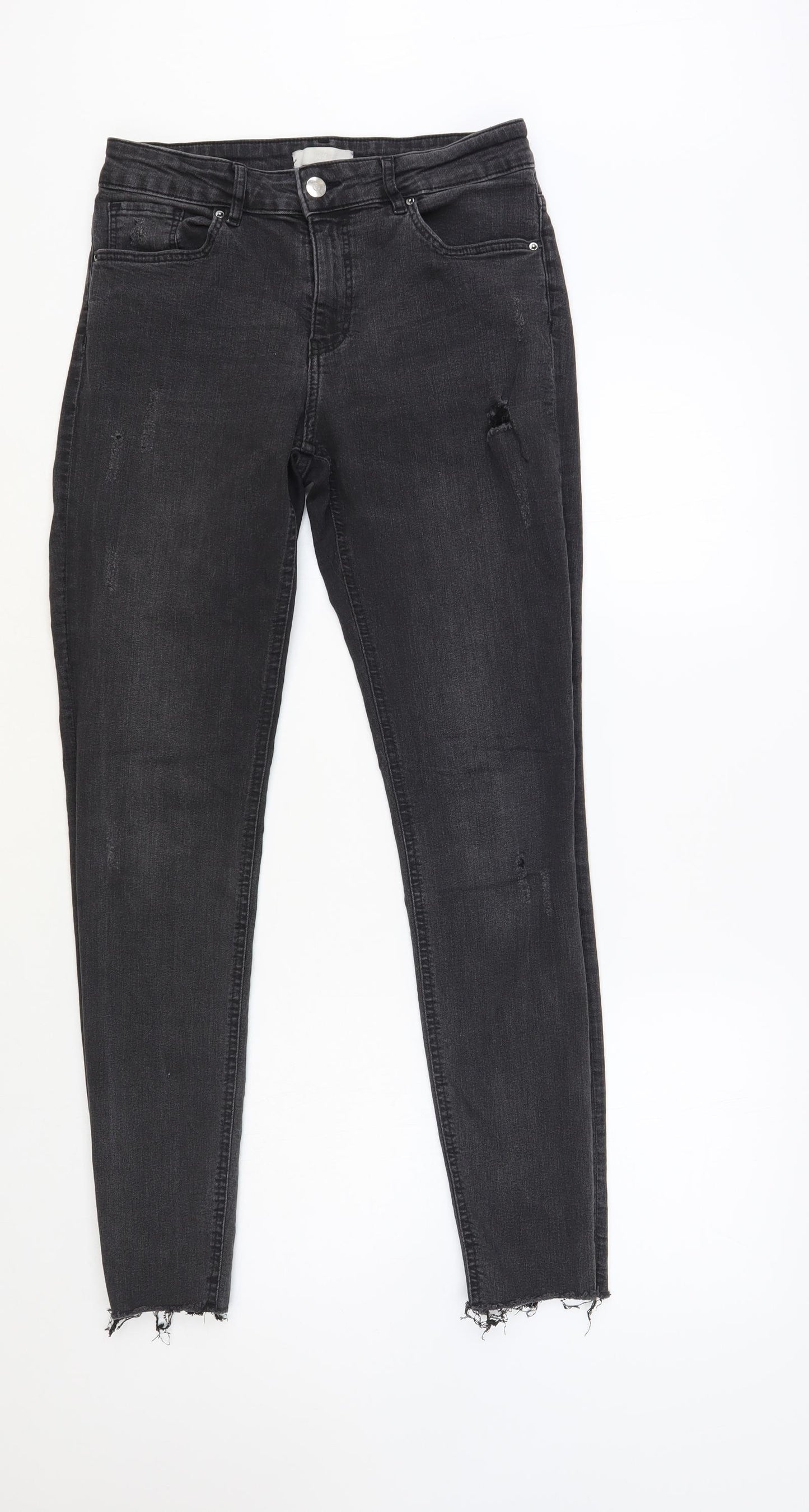 H&M Womens Grey Cotton Skinny Jeans Size 10 L29 in Regular Button