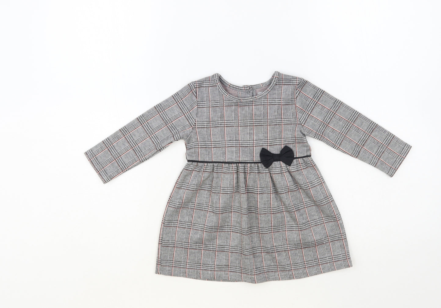 Primark Baby Grey Plaid Polyester A-Line Size 9-12 Months Crew Neck Button