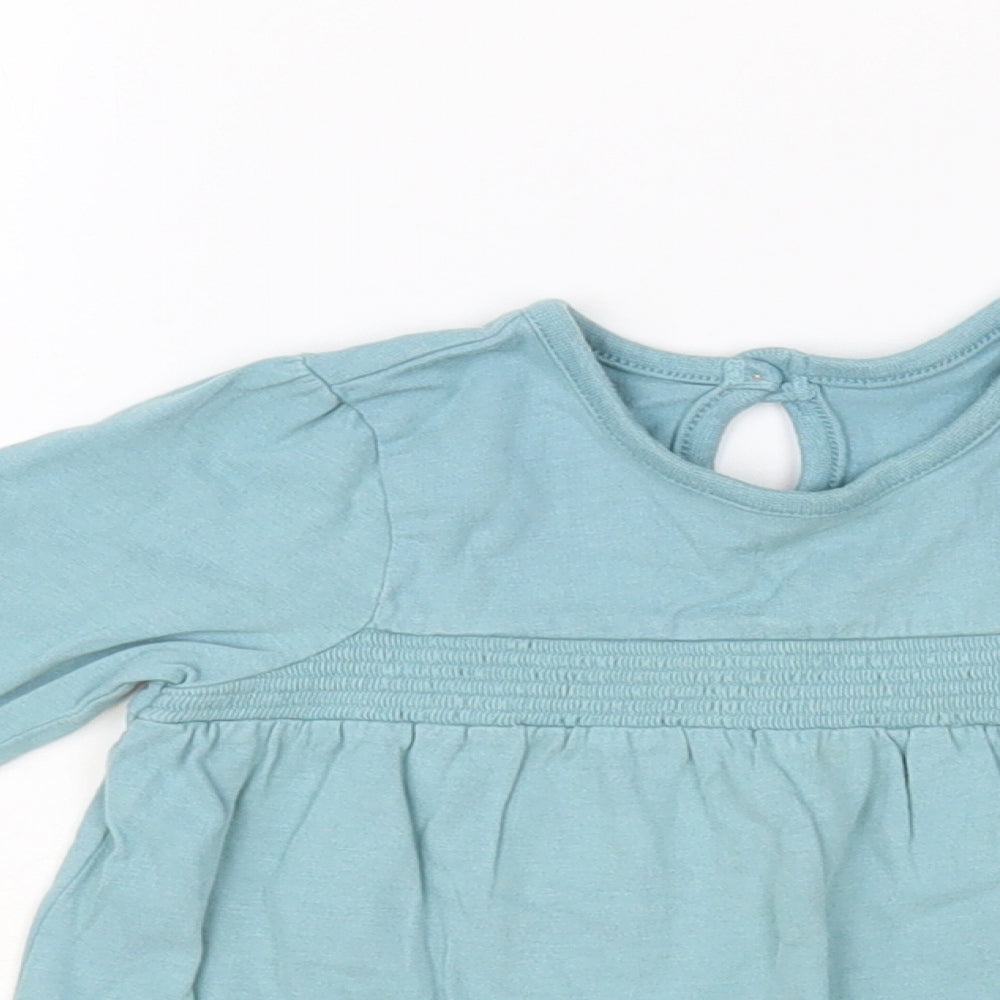 George Baby Blue Cotton Basic Blouse Size 9-12 Months Crew Neck Button