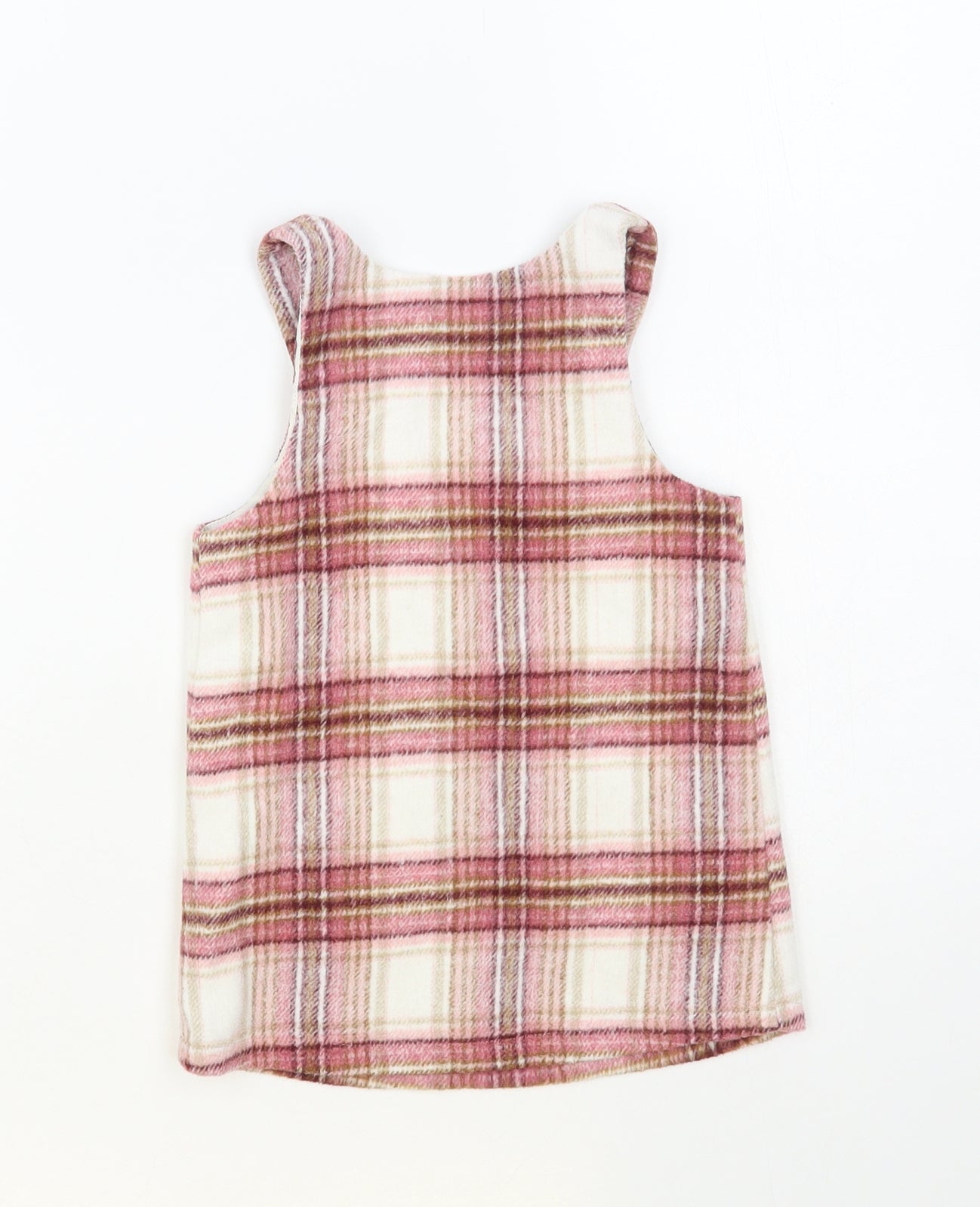 F&F Baby Pink Plaid Polyester Pinafore/Dungaree Dress Size 12-18 Months Scoop Neck Snap