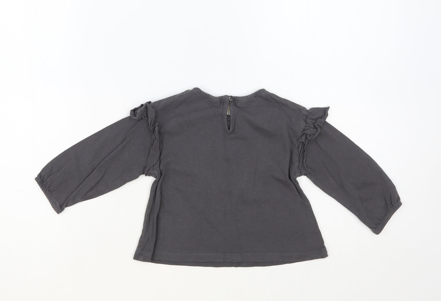 Zara Baby Grey Cotton Pullover T-Shirt Size 12-18 Months Crew Neck Button - Swan