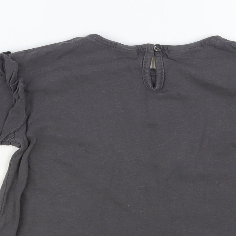 Zara Baby Grey Cotton Pullover T-Shirt Size 12-18 Months Crew Neck Button - Swan