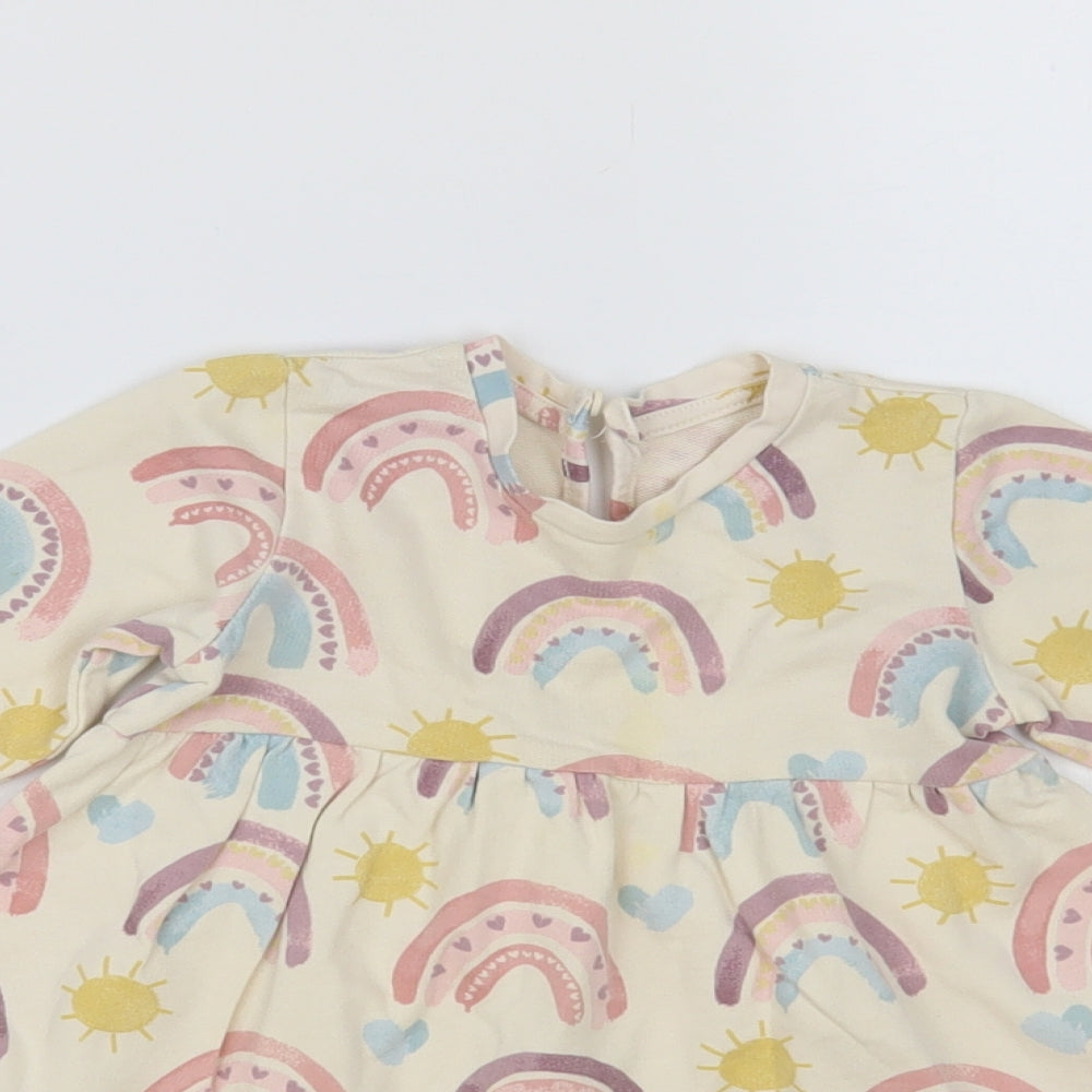 George Baby Beige Geometric Cotton A-Line Size 9-12 Months Crew Neck Button - Rainbow Pattern