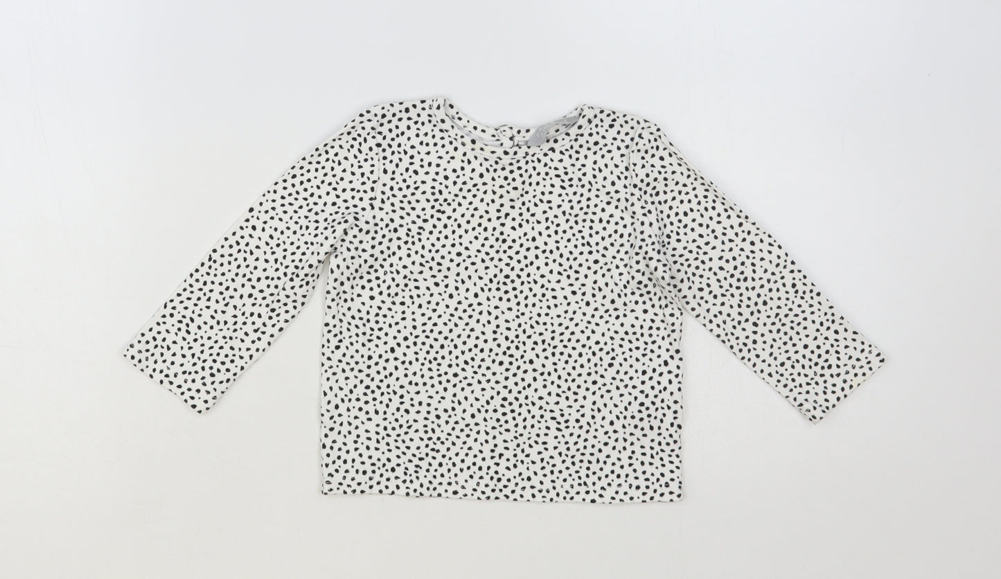 Primark Baby White Spotted Cotton Basic T-Shirt Size 12-18 Months Crew Neck Button