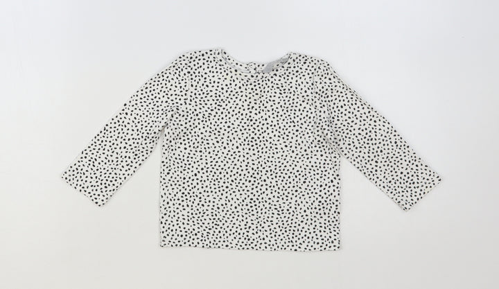 Primark Baby White Spotted Cotton Basic T-Shirt Size 12-18 Months Crew Neck Button