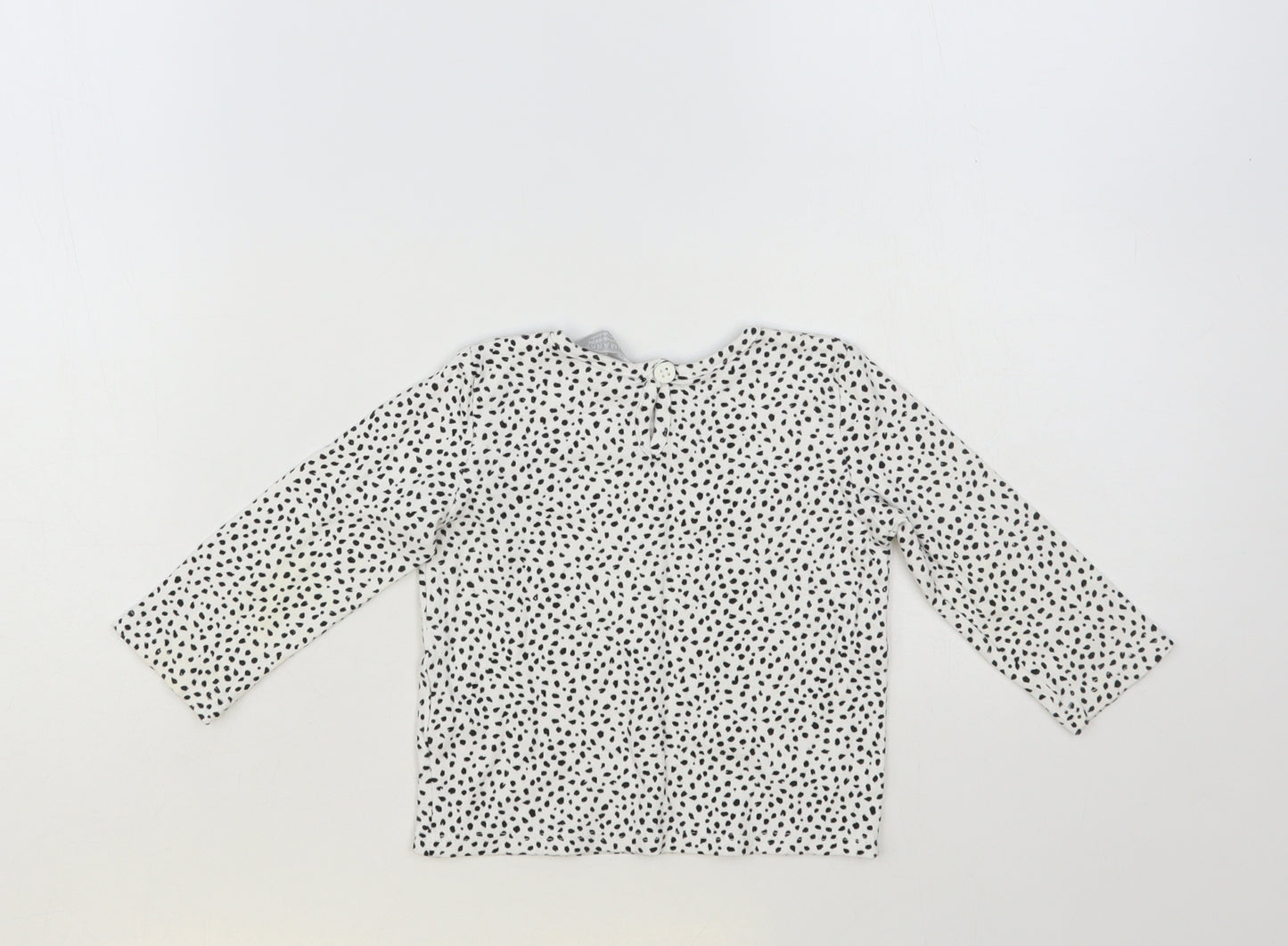 Primark Baby White Spotted Cotton Basic T-Shirt Size 12-18 Months Crew Neck Button
