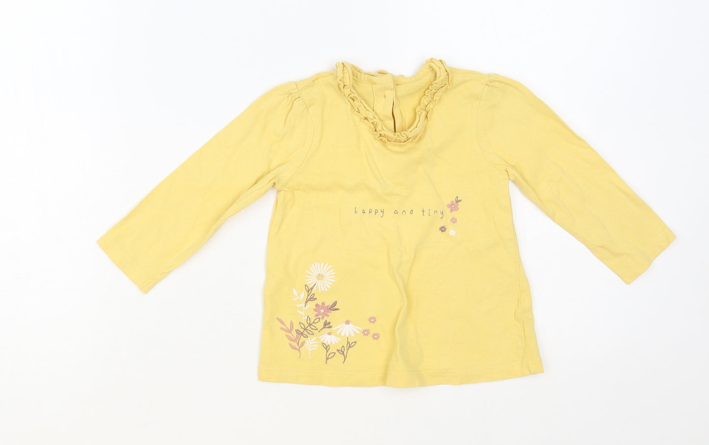 George Baby Yellow Cotton Basic T-Shirt Size 9-12 Months Round Neck Button - Happy And Tiny