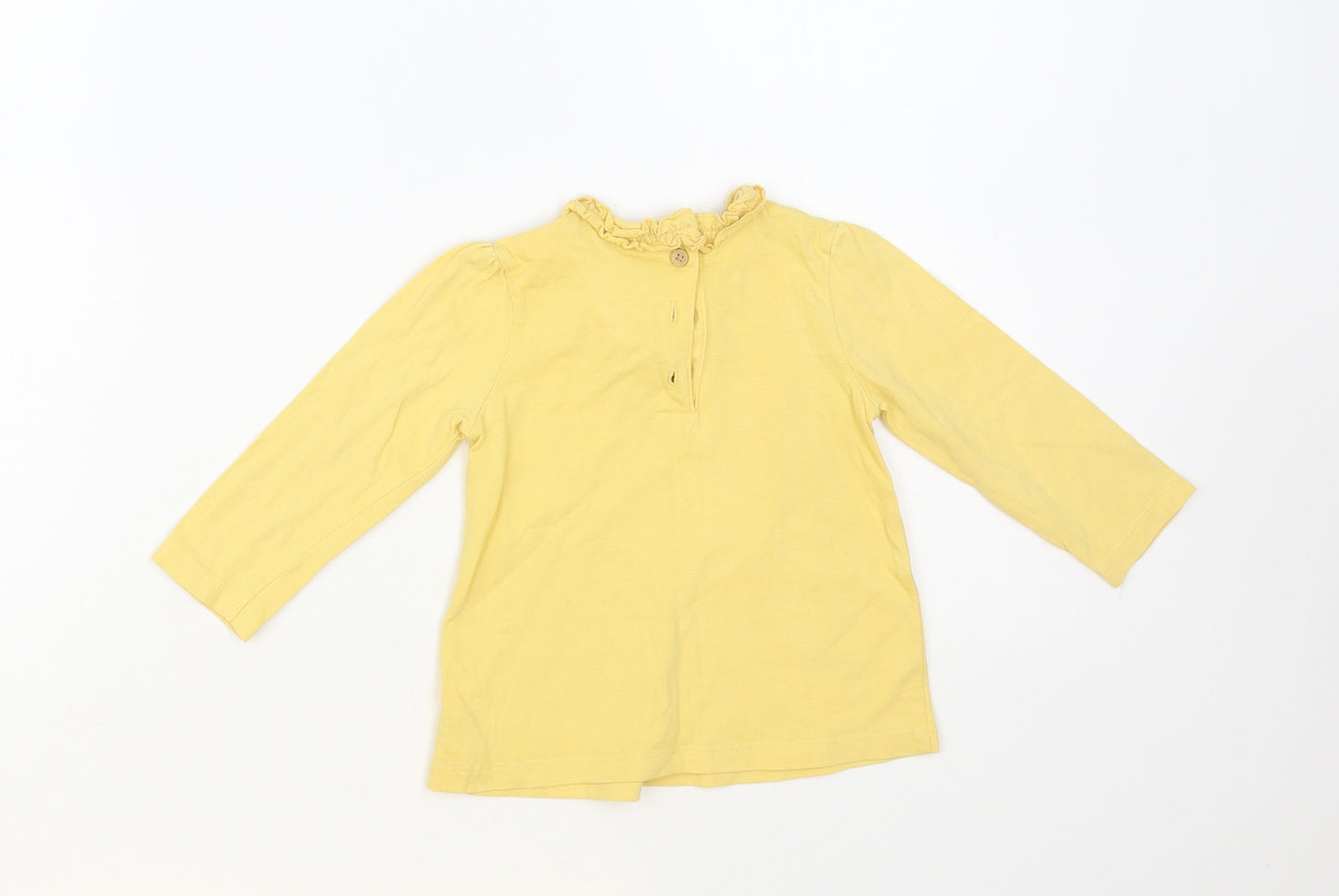 George Baby Yellow Cotton Basic T-Shirt Size 9-12 Months Round Neck Button - Happy And Tiny