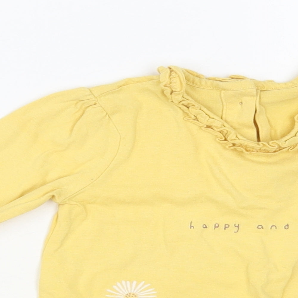 George Baby Yellow Cotton Basic T-Shirt Size 9-12 Months Round Neck Button - Happy And Tiny