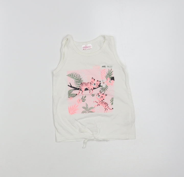 So Cute Baby White Cotton Pullover Tank Size 12-18 Months Crew Neck Pullover - Cute Tigers