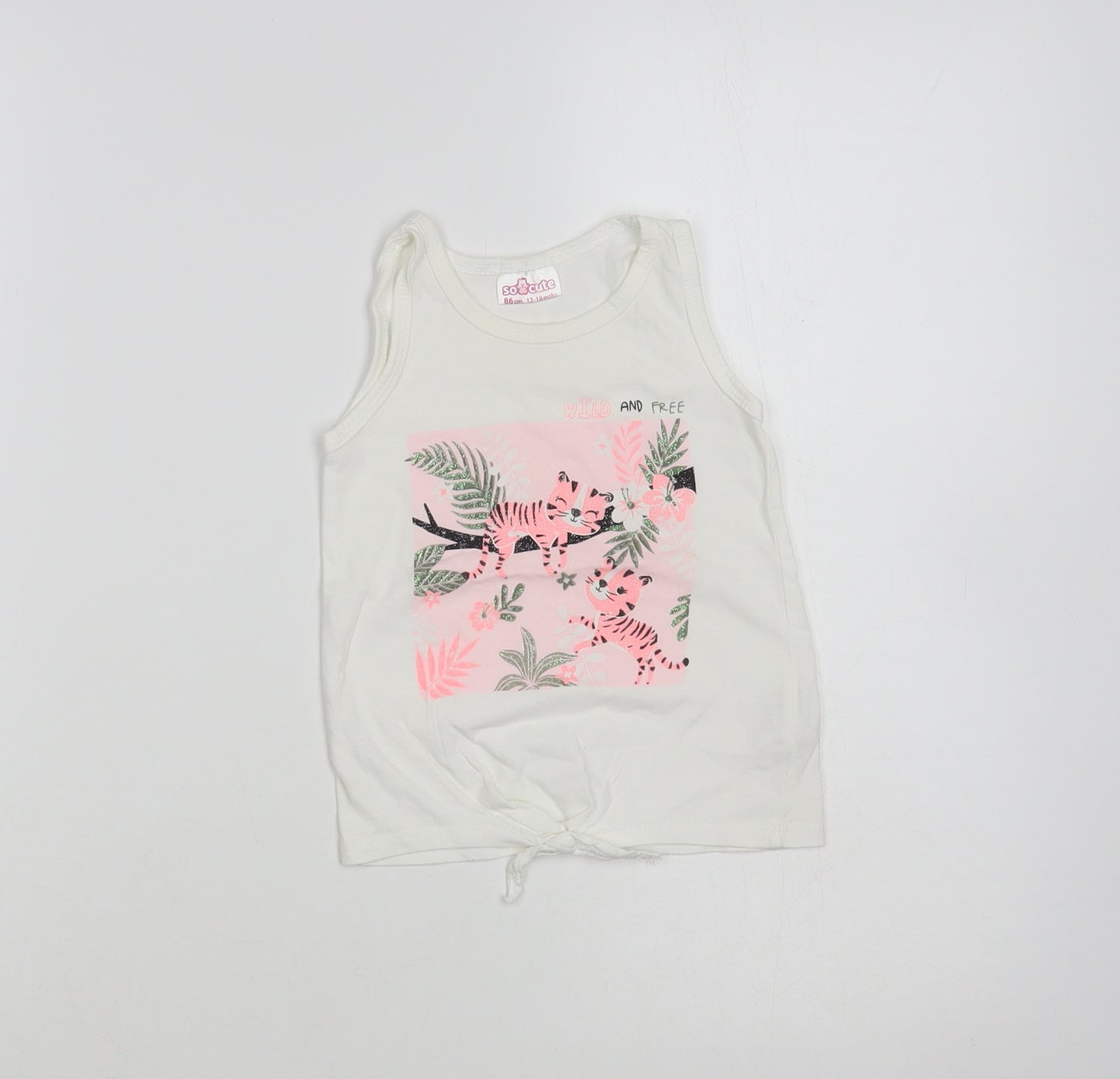 So Cute Baby White Cotton Pullover Tank Size 12-18 Months Crew Neck Pullover - Cute Tigers