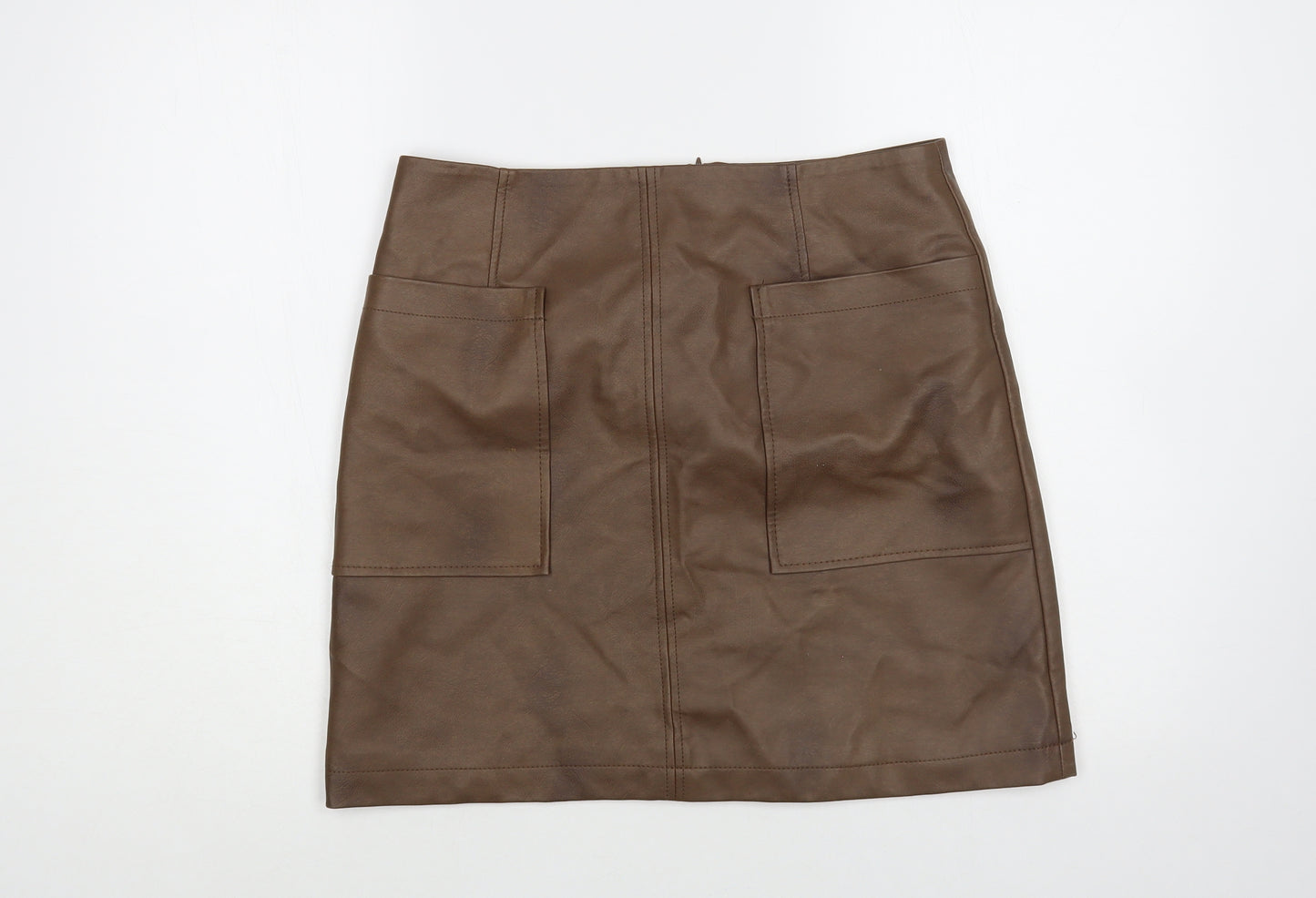 TU Womens Brown Polyurethane A-Line Skirt Size 12 Zip - Faux Leather
