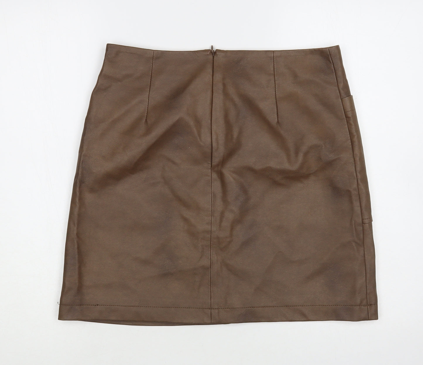 TU Womens Brown Polyurethane A-Line Skirt Size 12 Zip - Faux Leather
