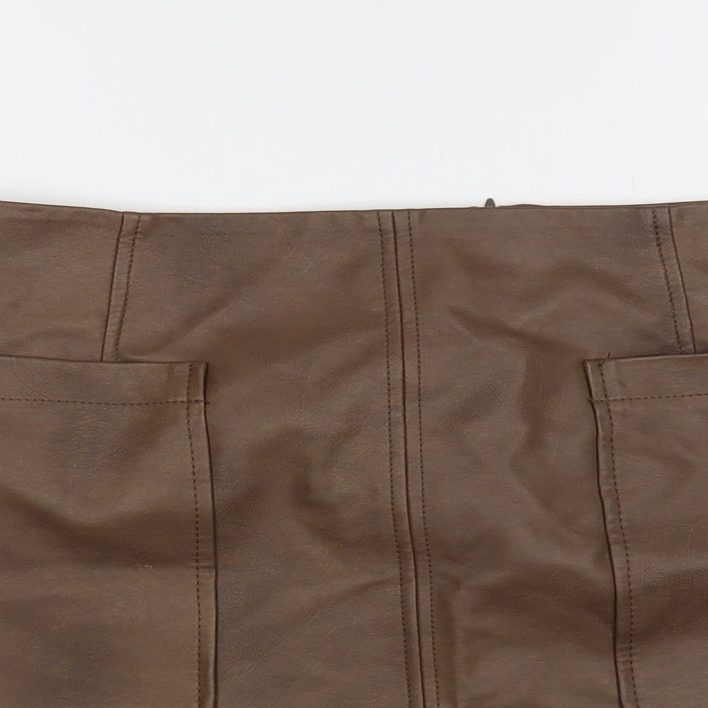TU Womens Brown Polyurethane A-Line Skirt Size 12 Zip - Faux Leather