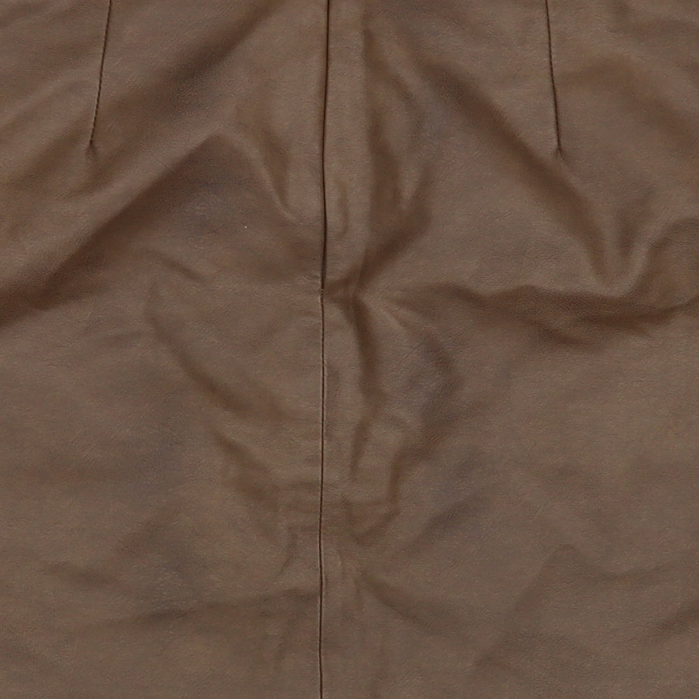 TU Womens Brown Polyurethane A-Line Skirt Size 12 Zip - Faux Leather