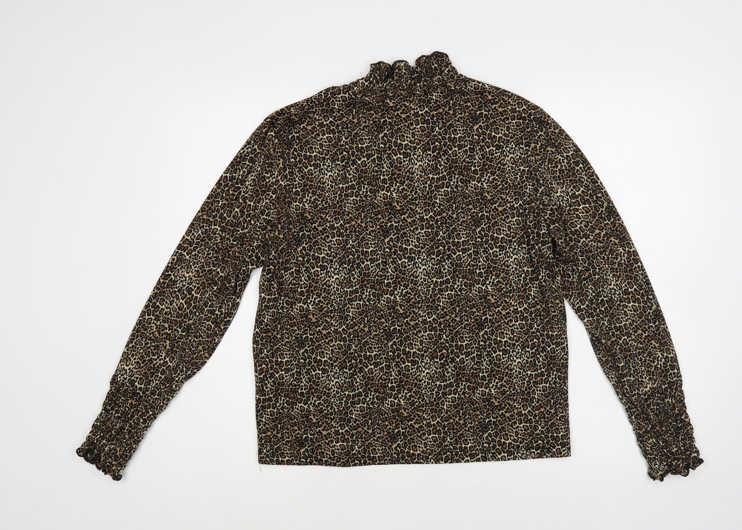 Primark Womens Brown Animal Print Polyester Basic Blouse Size 12 Mock Neck