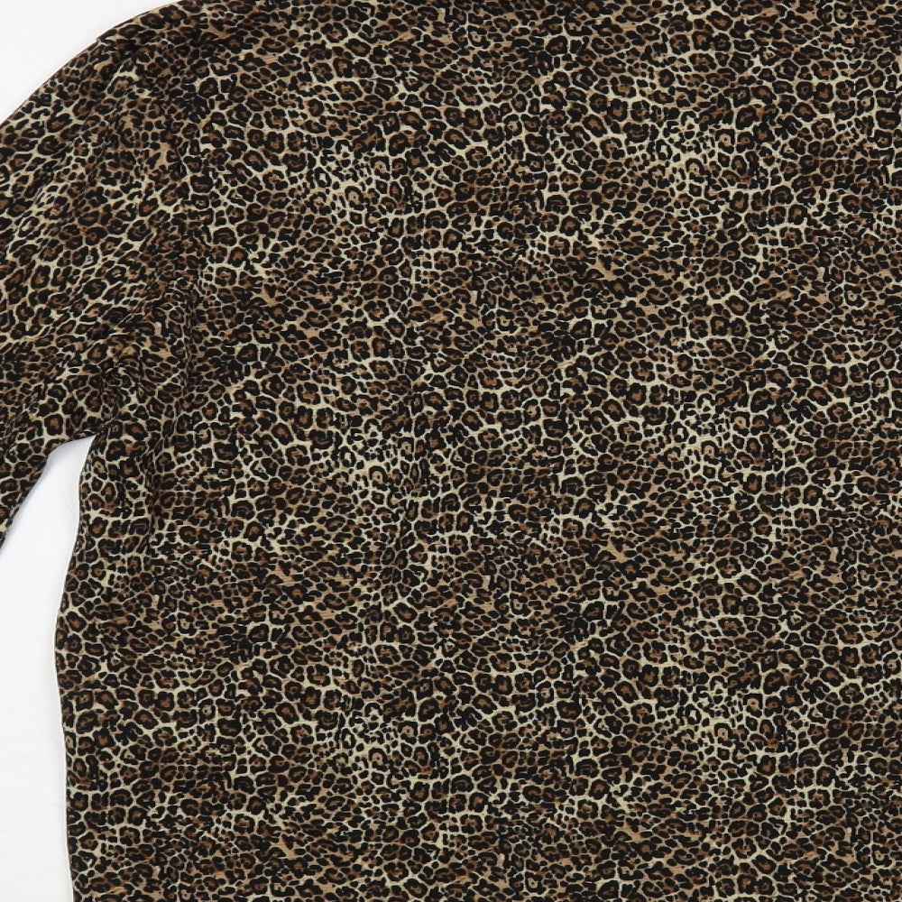 Primark Womens Brown Animal Print Polyester Basic Blouse Size 12 Mock Neck