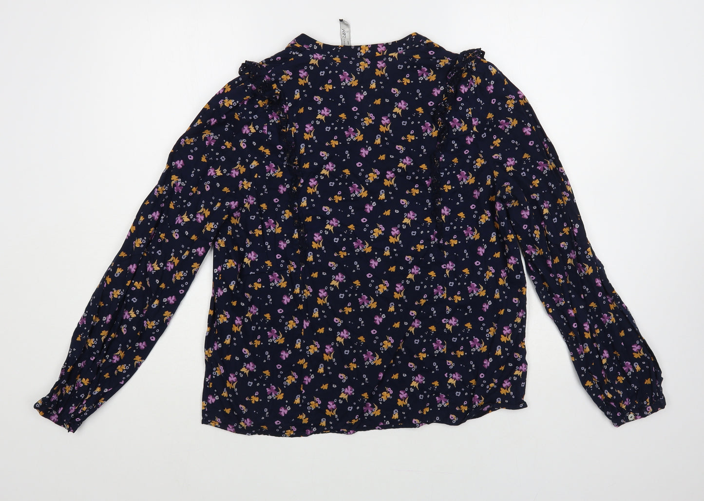 Marks and Spencer Womens Blue Floral Cotton Basic Button-Up Size 12 Round Neck