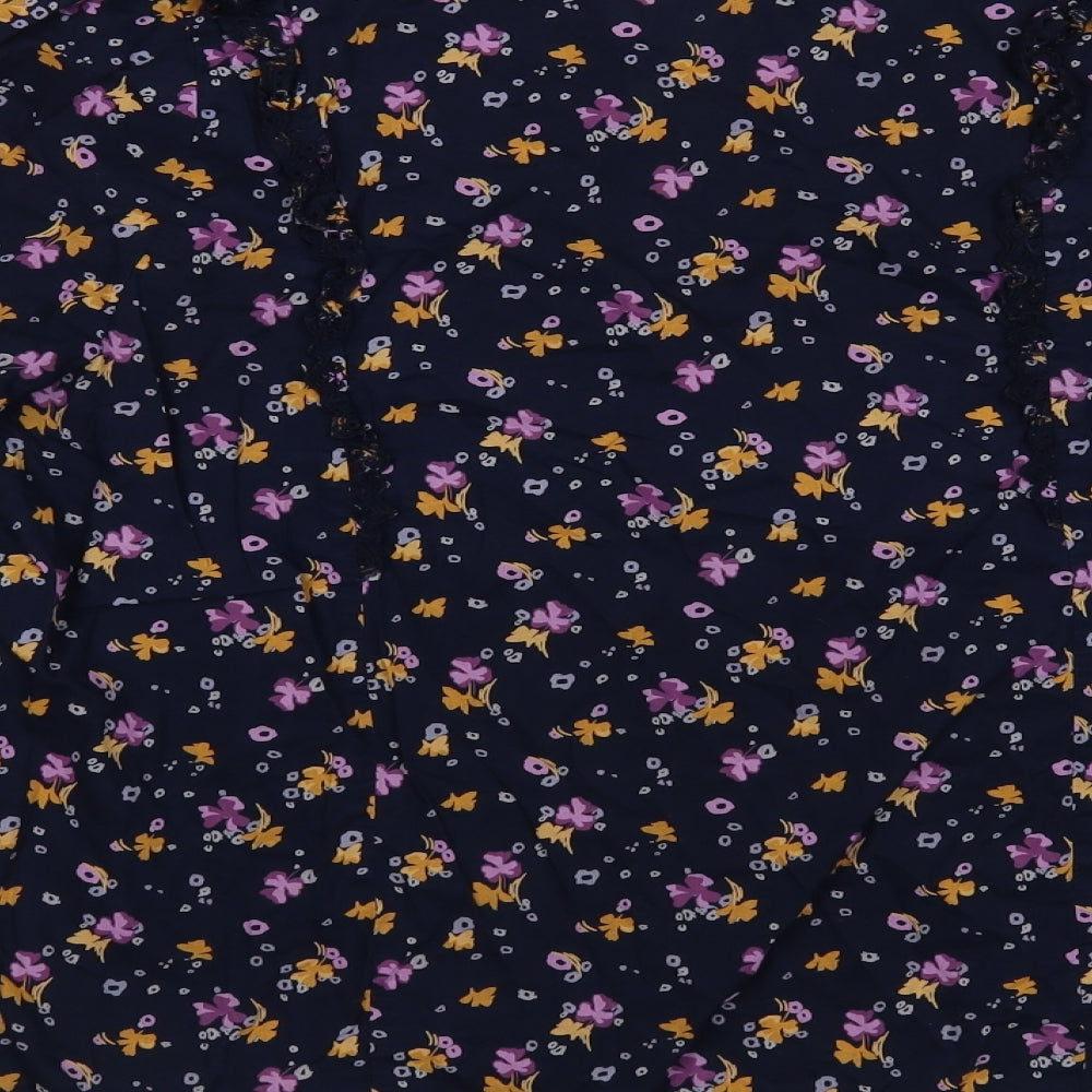 Marks and Spencer Womens Blue Floral Cotton Basic Button-Up Size 12 Round Neck