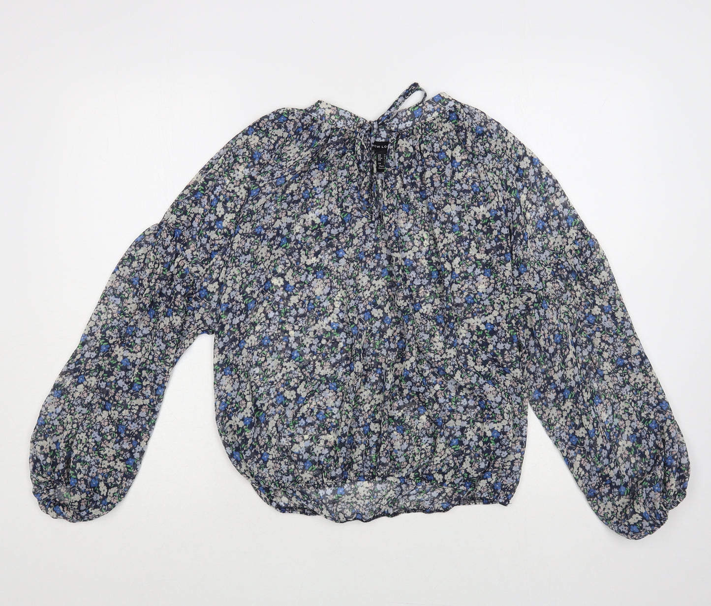 New Look Womens Blue Floral Polyester Basic Blouse Size 12 Round Neck