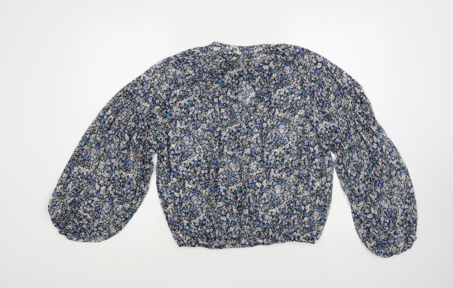 New Look Womens Blue Floral Polyester Basic Blouse Size 12 Round Neck