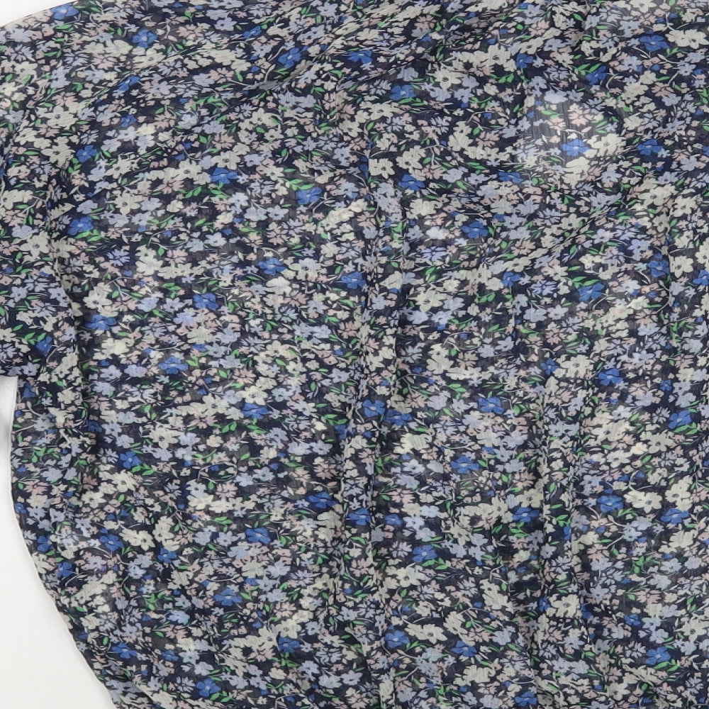 New Look Womens Blue Floral Polyester Basic Blouse Size 12 Round Neck