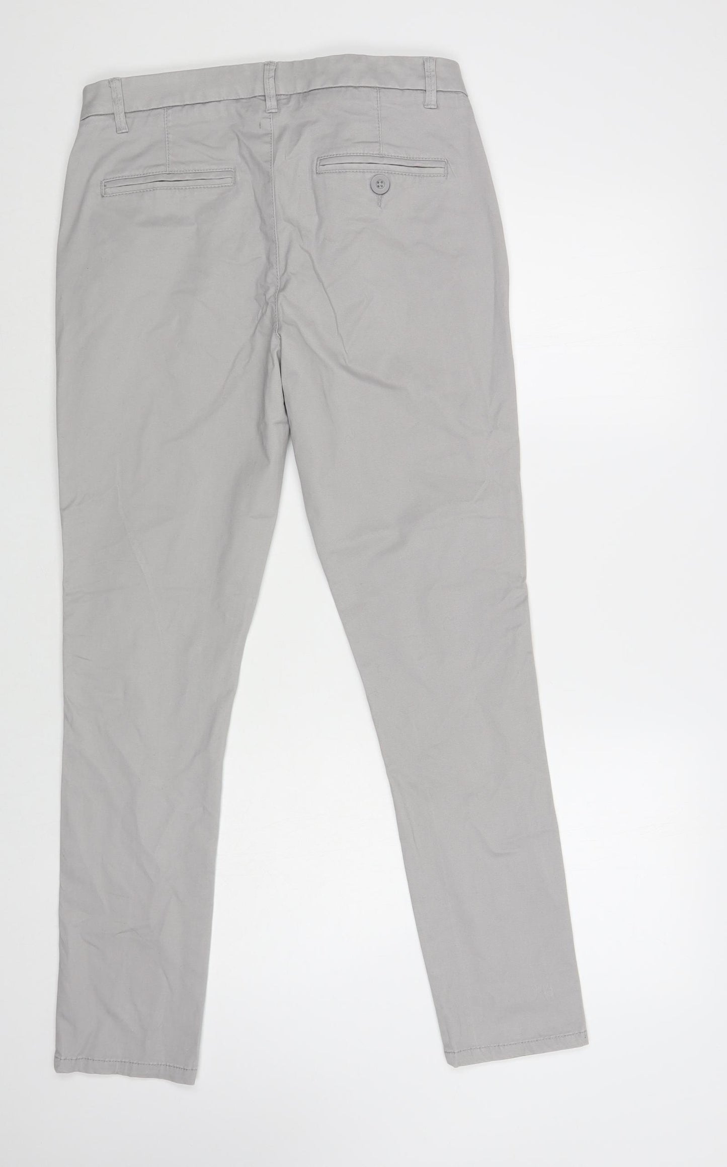Peacocks Mens Grey Cotton Chino Trousers Size 30 L31 in Regular Button