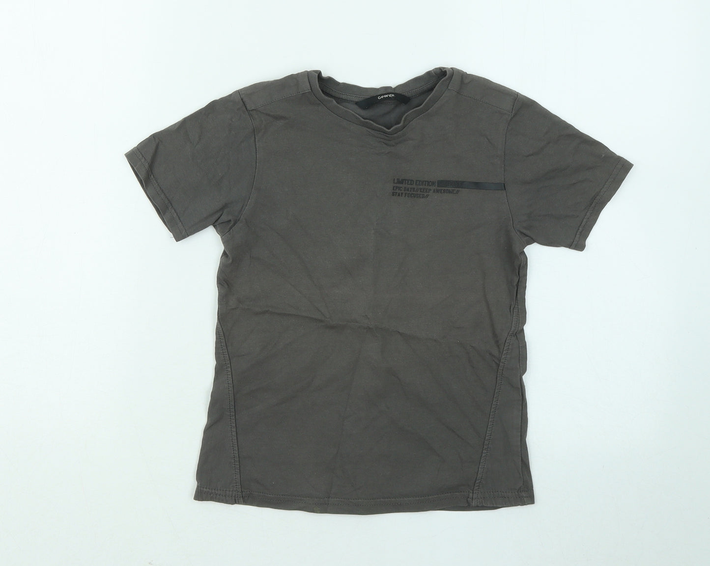 George Boys Grey Cotton Basic T-Shirt Size 5-6 Years Round Neck - Limited Edition