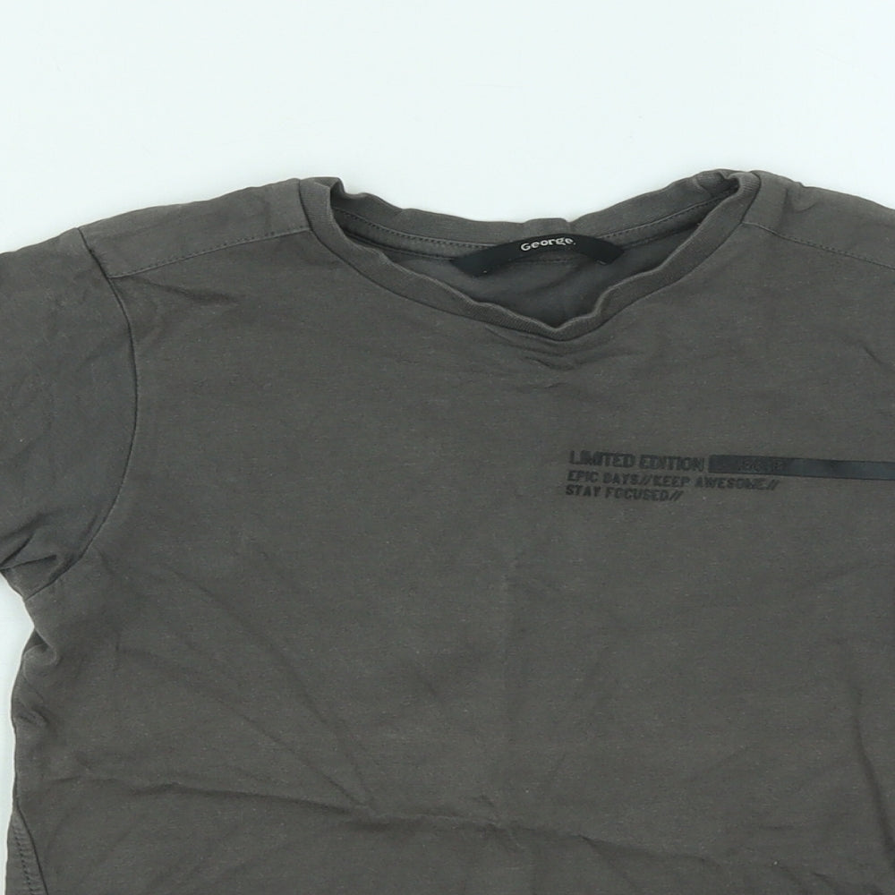 George Boys Grey Cotton Basic T-Shirt Size 5-6 Years Round Neck - Limited Edition