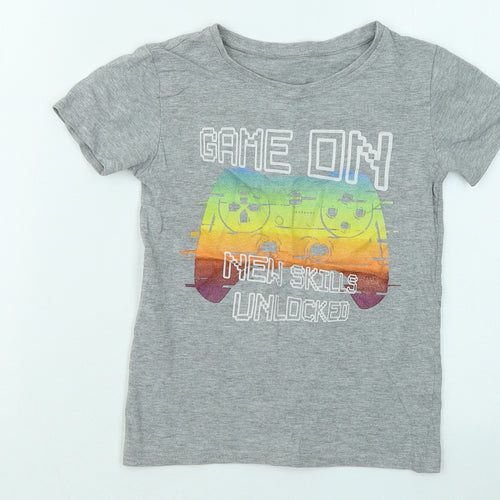 Dunnes Stores Boys Grey Cotton Basic T-Shirt Size 6 Years Round Neck - Game On