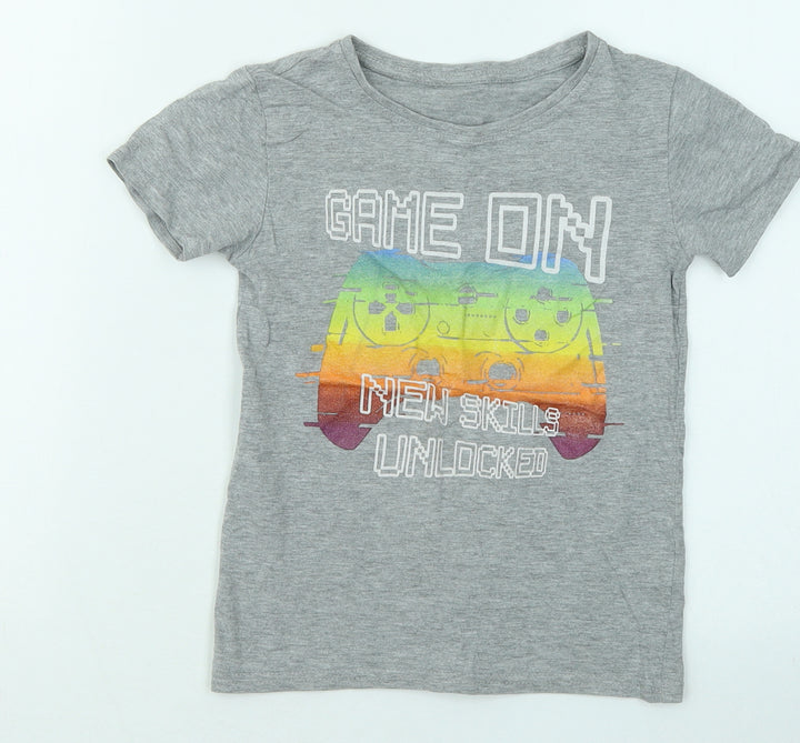 Dunnes Stores Boys Grey Cotton Basic T-Shirt Size 6 Years Round Neck - Game On