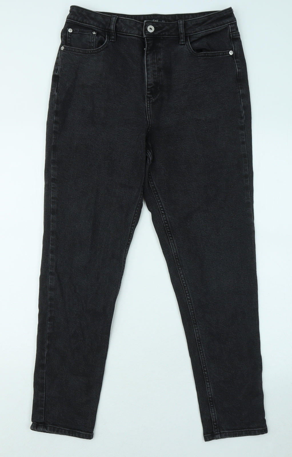 F&F Womens Grey Cotton Straight Jeans Size 12 L27 in Regular Zip