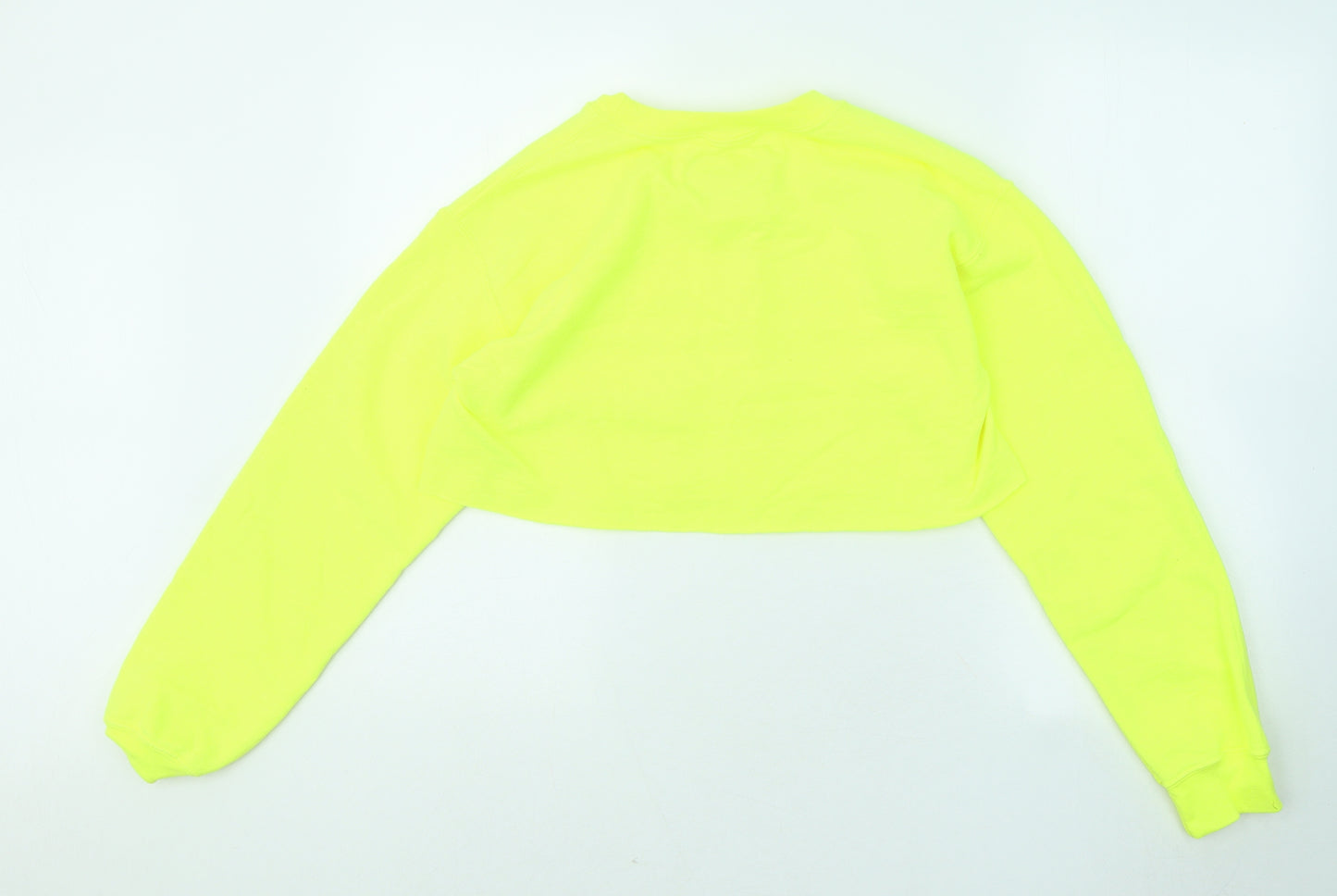 PRETTYLITTLETHING Womens Yellow Cotton Pullover Sweatshirt Size S - Neon Cropped