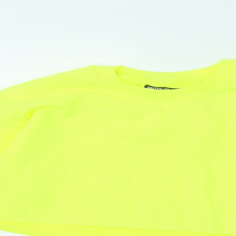 PRETTYLITTLETHING Womens Yellow Cotton Pullover Sweatshirt Size S - Neon Cropped