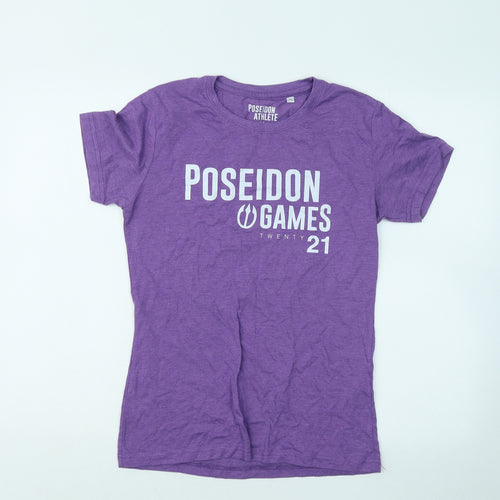 Poseidon Athlete Womens Purple Cotton Basic T-Shirt Size M Round Neck