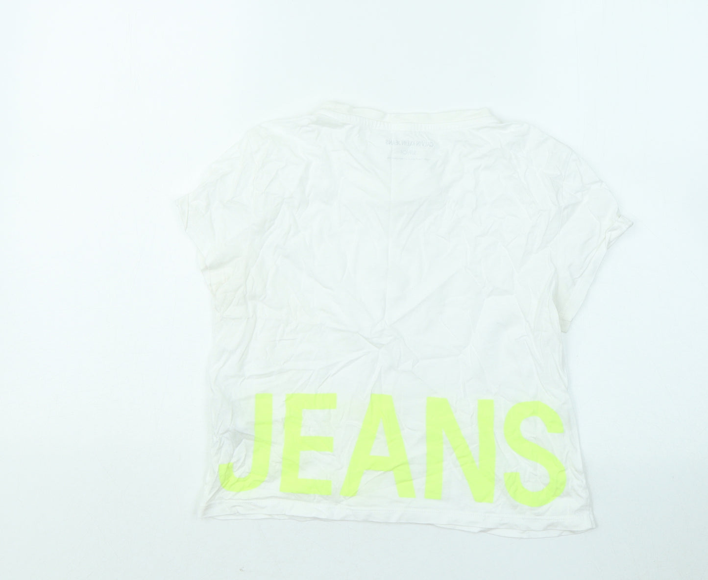 Calvin Klein Womens White Cotton Basic T-Shirt Size S Round Neck