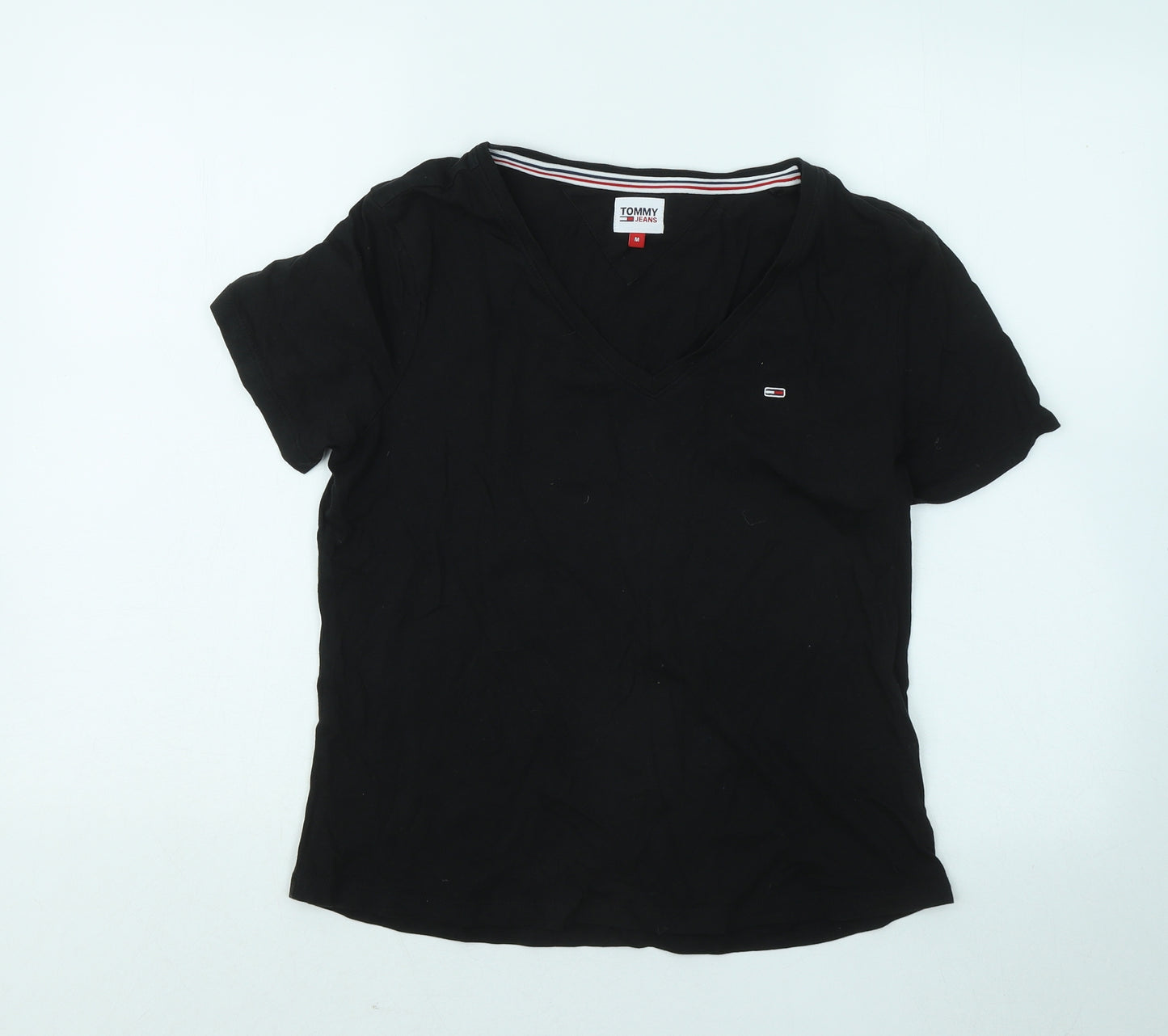 Tommy Hilfiger Womens Black Cotton Basic T-Shirt Size M V-Neck