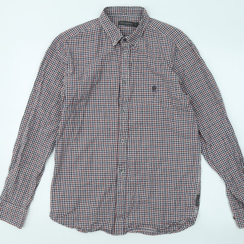 French Connection Mens Multicoloured Plaid Cotton Button-Up Size M Collared Button