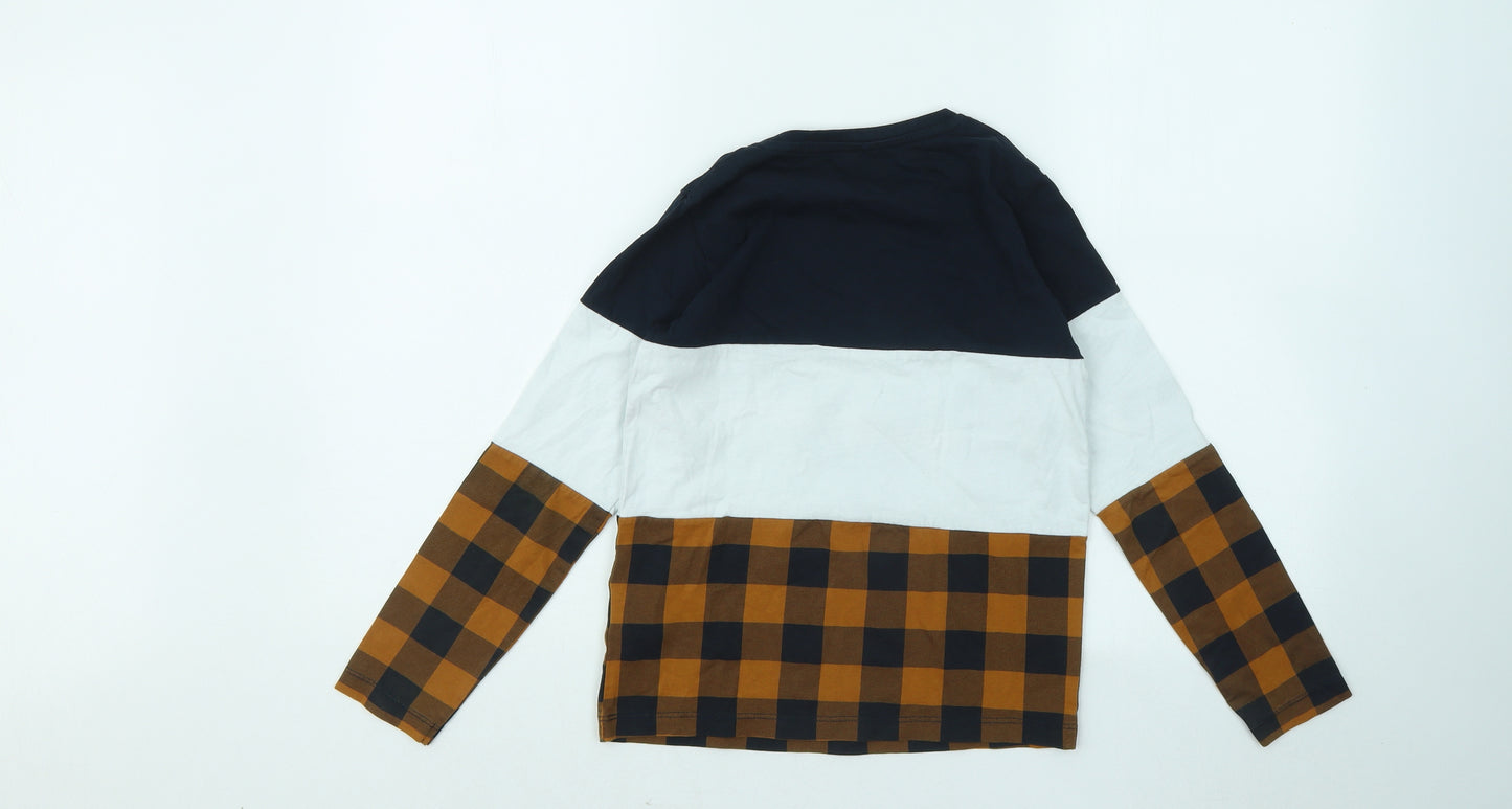 name it Boys Multicoloured Plaid Cotton Basic T-Shirt Size 9-10 Years Round Neck