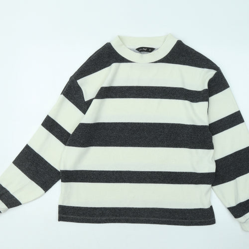 F&F Womens White Round Neck Striped Polyester Pullover Jumper Size S